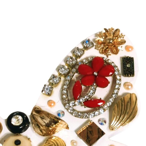 Handcrafted Butterfly Jewelry Wall Art Decor With Vintage Accents Repurposed - Picture 4 of 6